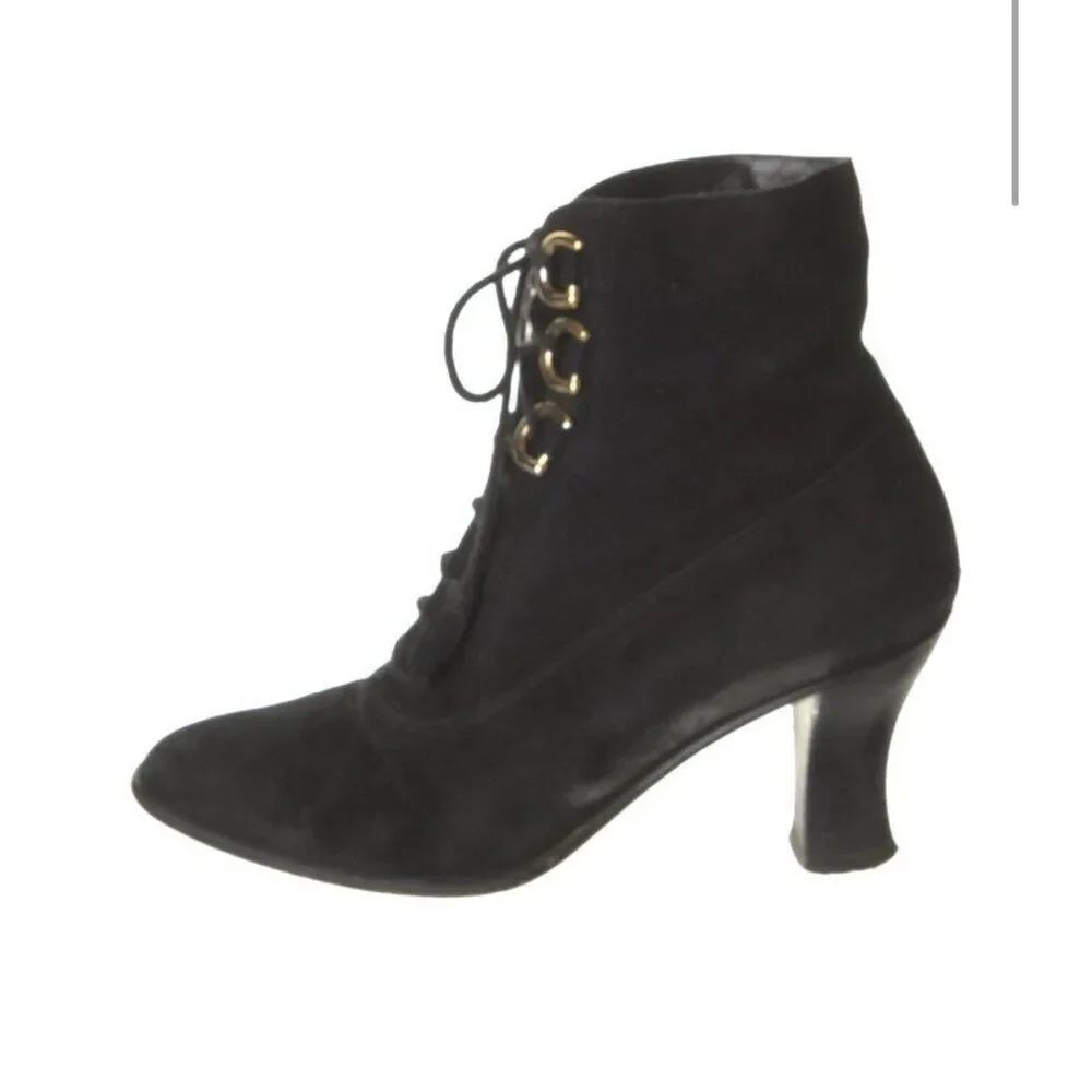 Gucci Authentic Solid Black Genuine Suede Leather Heel Ankle Boots Booties 5
